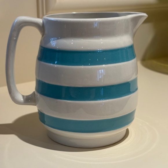 Vintage Carrigaline Pitcher/Jug White and Teal Stripes - Picture 2 of 2